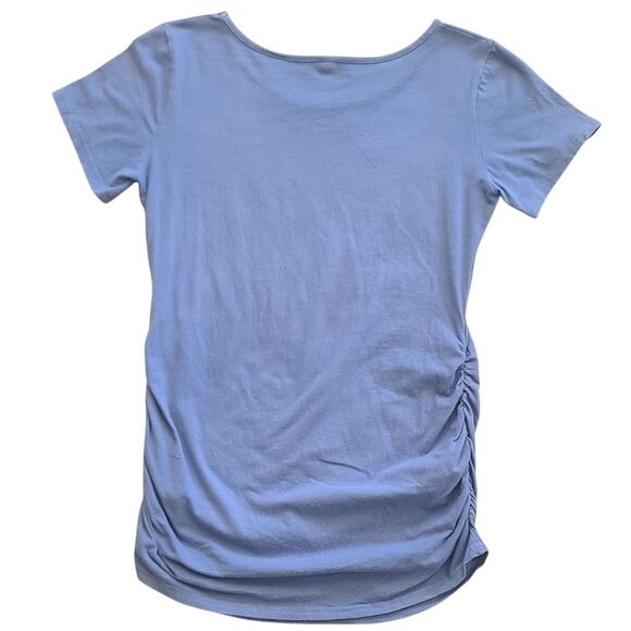 Maternity Stylish Blue T-Shirt With Stretch Ruffled Sides - Picture 2 of 4